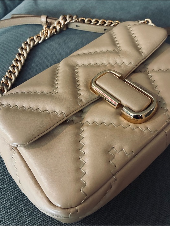 Marc Jacobs Handbags - Marc Jacobs The Mini J Marc Quilted Leather Shoulder Bag Beige Gold Chain